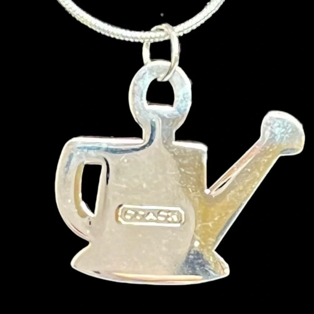 Coach Authentic Watering Can Pendant Necklace blue and silver tone! - Picture 2 of 2